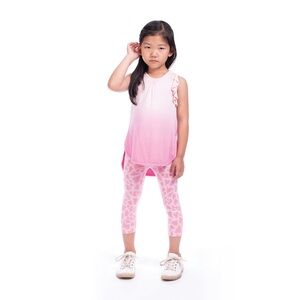 Imoga Girls Pink Ombre Ruffle Tank & Heart Print Leggings Set sz 6